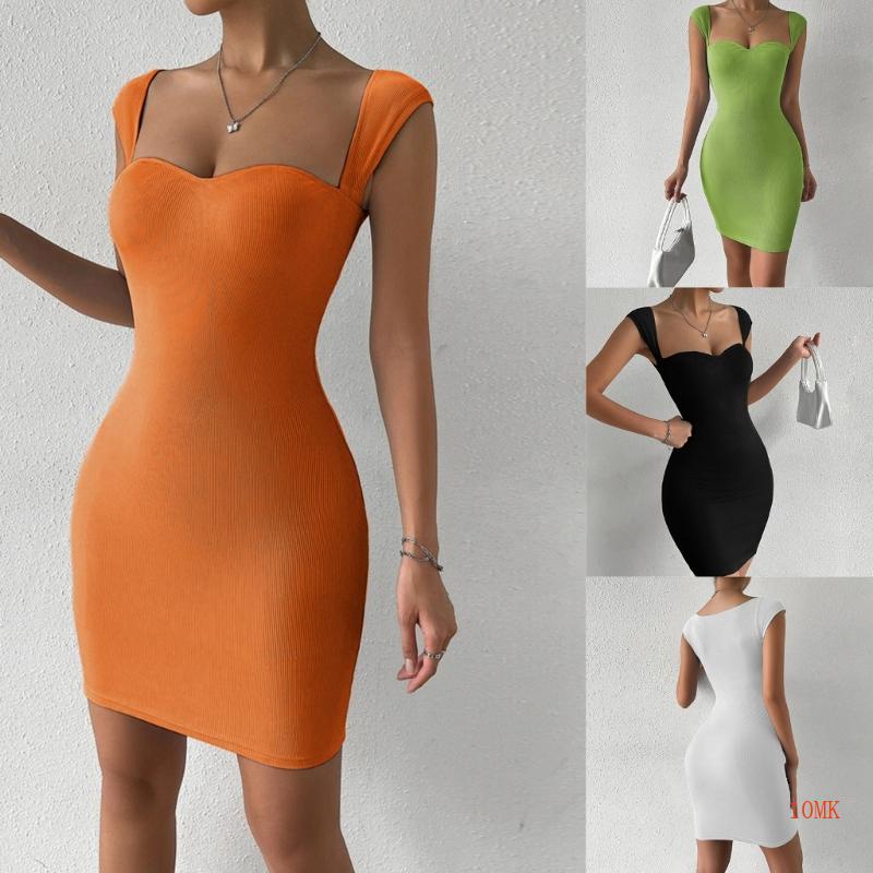 Xiangbao Đầm Ngắn Ôm Dáng Không Tay Lưng Cao Xẻ Tà Có Gân Màu Trơn Cho Nữ Dự Tiệc