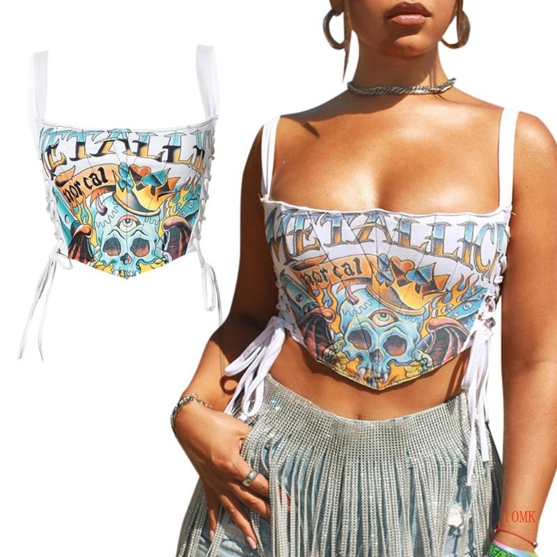 Áo Tank Top Dây Rút In Họa Tiết Quyến Rũ Thời Trang Cho Nữ