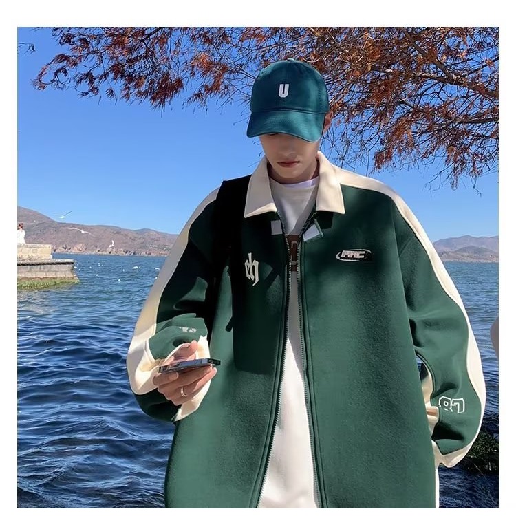 Áo Khoác Bóng Chày Dáng Rộng Màu Sắc Tương Phản Phong Cách Đường Phố Thời Trang Cho Nam Giới