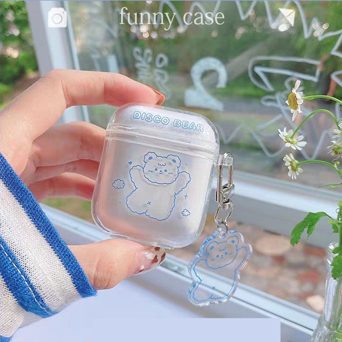 Vỏ Bảo Vệ Hộp Sạc Tai Nghe AirPods 1 / 2 Pro / I12 / Iici KJUJ Trong Suốt Kèm Móc Khóa