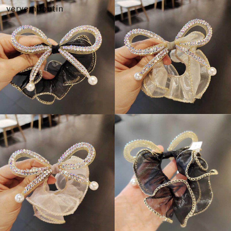 Dây Cột Tóc Co Giãn Đính Đá Hình Nơ Lớn Thanh Lịch Cho Nữ