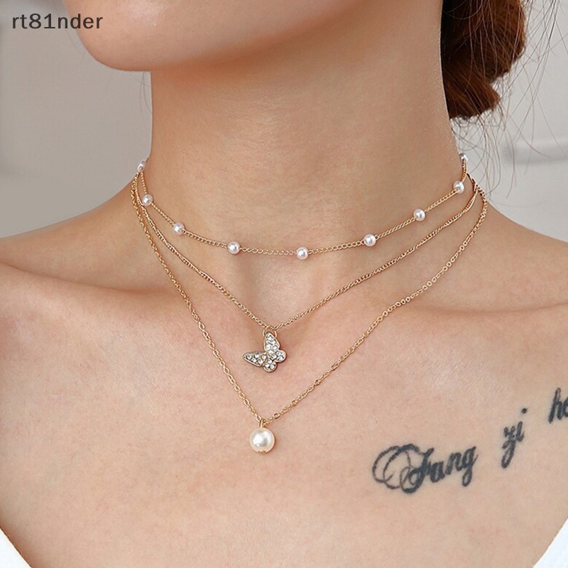 Rt Vòng Cổ Choker Nhiều Lớp Mặt Hình Bướm Và Ngọc Trai Thanh Lịch Dành Cho Nữ n