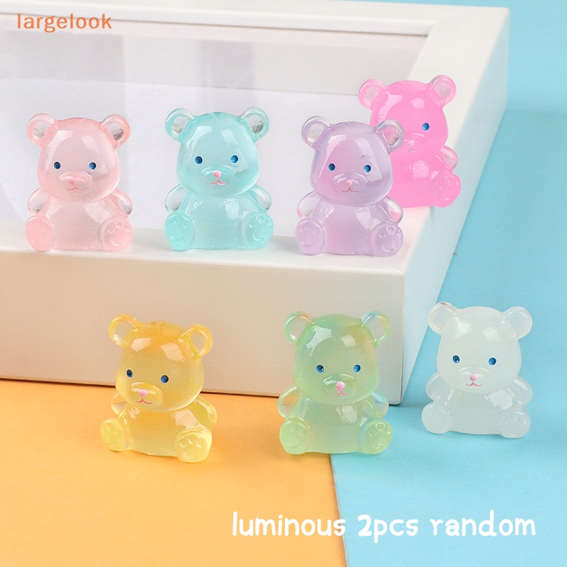 Bộ 2 Móc Khóa Hình Chú Gấu 3D Bằng Nhựa Resin Màu Dạ Quang DIY
