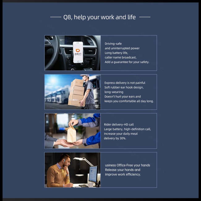 1 Cặp Tai Nghe Bluetooth Không Dây Q8 Tws Có Móc Tai Hiển Thị Màn Hình Kỹ Thuật Số Giảm Tiếng Ồn