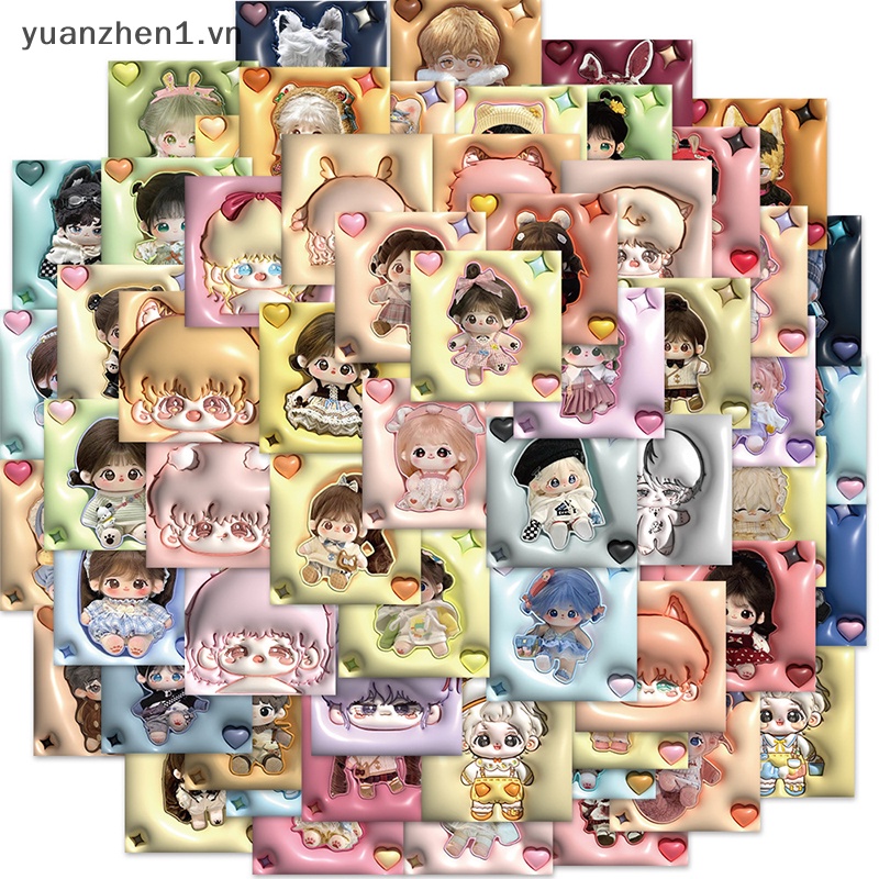 Bộ 62 Miếng Dán Trang Trí Xe Hơi / Ván Trượt / Laptop Hình Búp Bê Hoạt Hình Bằng Cotton