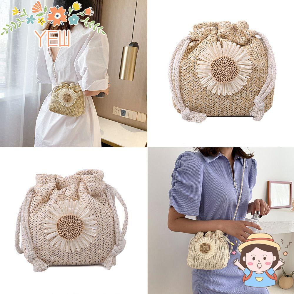 Túi Cói Đeo Vai Họa Tiết Hoa Hướng Dương Phong Cách Cổ Điển Thời Trang Mùa