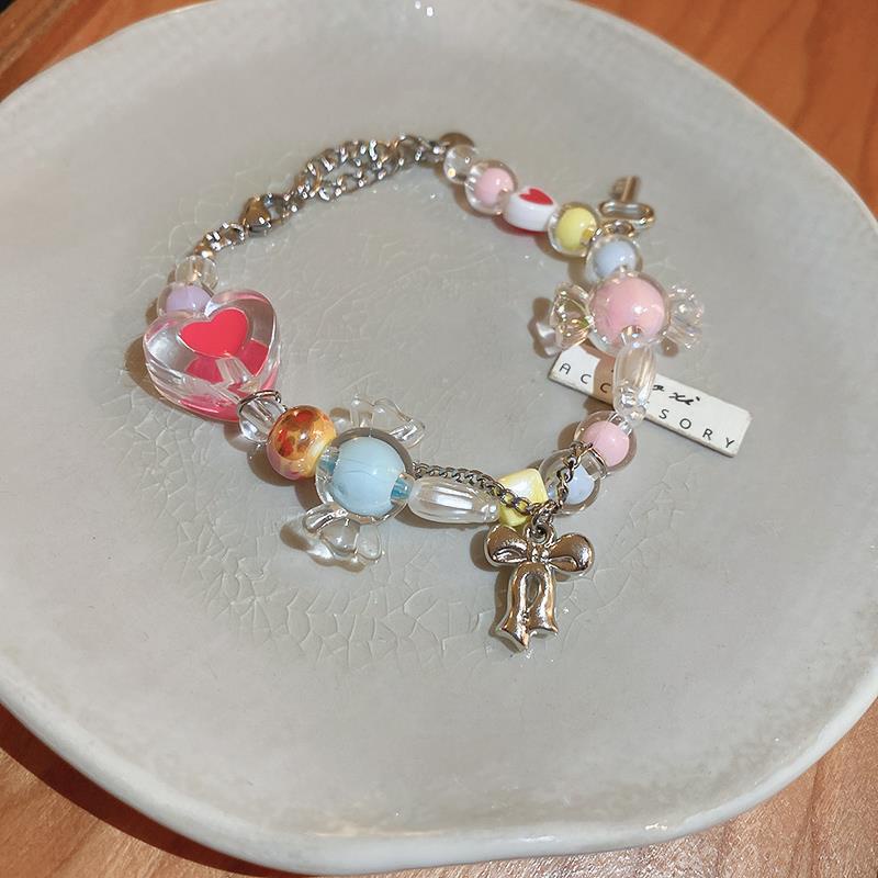 Màu Sắc Vòng Tay Trang Sức Mặt Hình Trái Tim Màu Kẹo Ngọt Thời Trang 2023 Cho Nữ