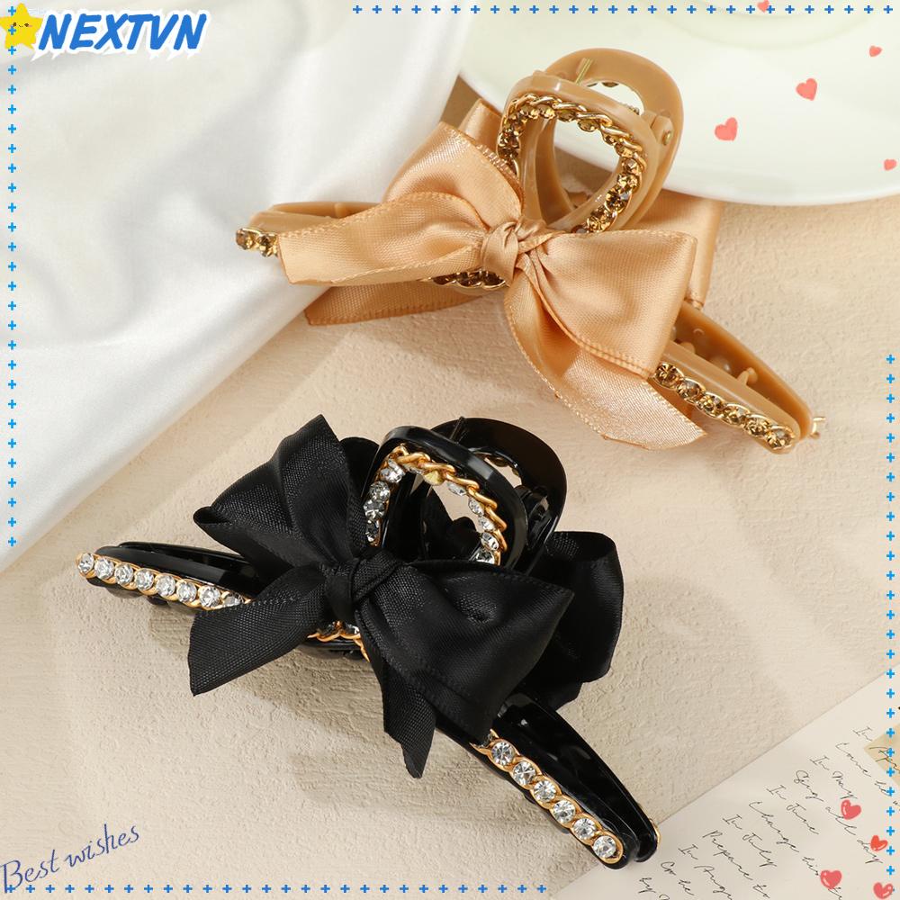 Kẹp Tóc Càng Cua Đính Nơ Màu Đen / Kaki Thời Trang Cá Tính