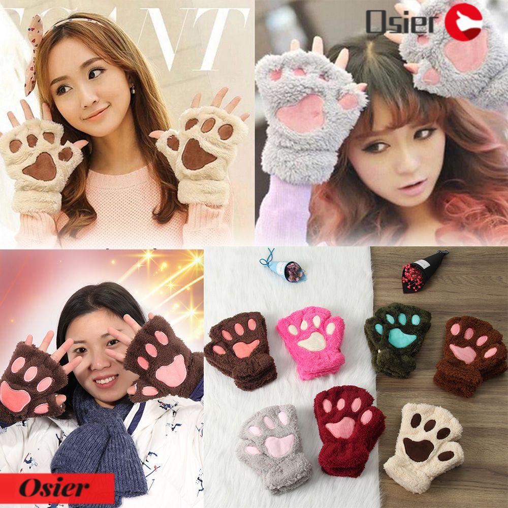 OSIER1 Găng Tay Hở Ngón Lông Xù 14 Màu Ấm Áp Đáng Yêu Cho