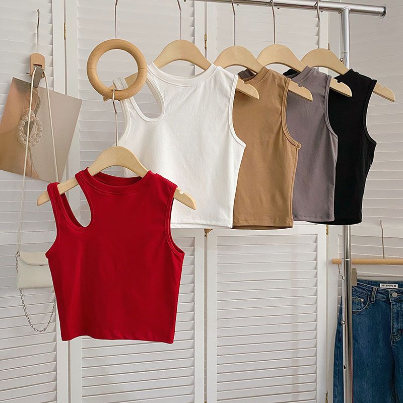 Áo Thun Cotton Màu Trơn Dáng Ôm Hở Vai Thời Trang Mùa Hè Hàn Quốc 2023 Dành Cho Bạn Nữ