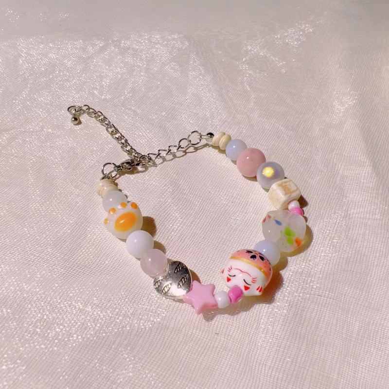 Vòng Tay Chuỗi Hạt Thiết Kế Mèo May Mắn Hoạt Hình Dễ Thương Ngọt Ngào Dễ Phối Đồ niche Cho Nữ