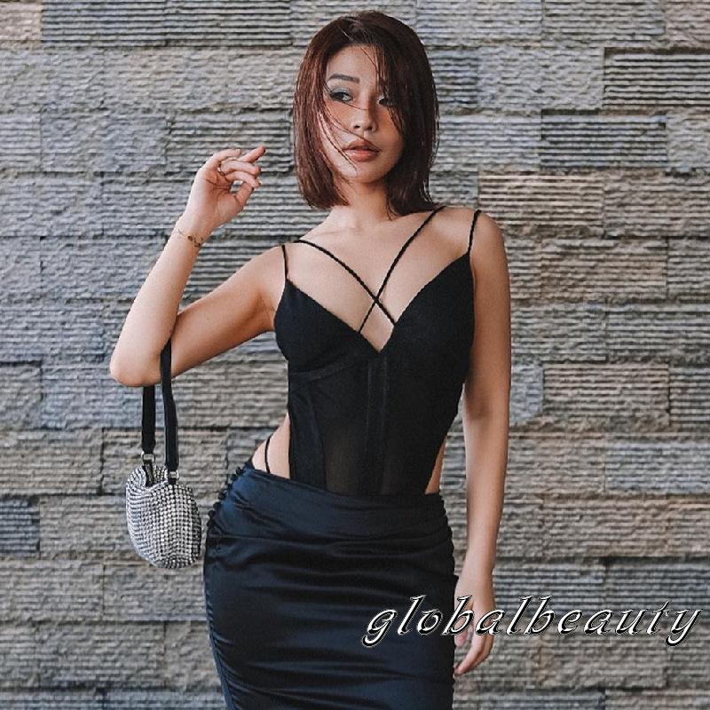 Bộ Áo Liền Quần Hai Dây Phối Lưới Gợi Cảm Cho Nữ