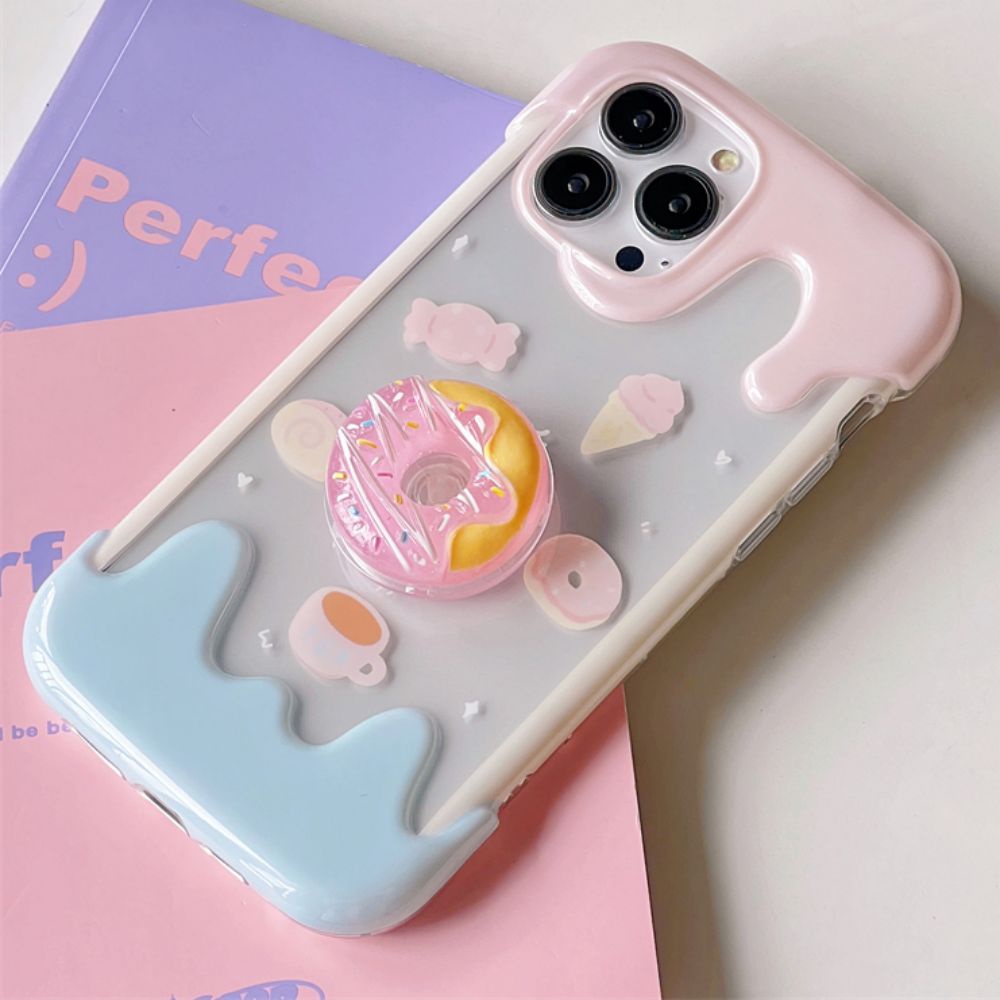 Ốp Điện Thoại TPU Mềm Chống Sốc Có Giá Đỡ Hình Bánh Donut Cho IPhone 11 14 13 12 Pro Max