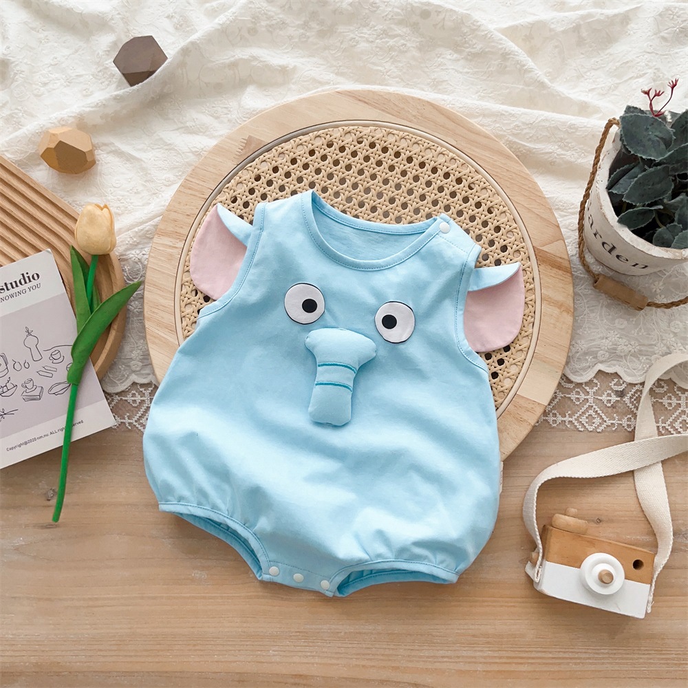 Bộ Áo Liền Quần In Hình Chú Voi Hoạt Hình Dễ Thương Thời Trang Mùa Hè Cho Bé Trai