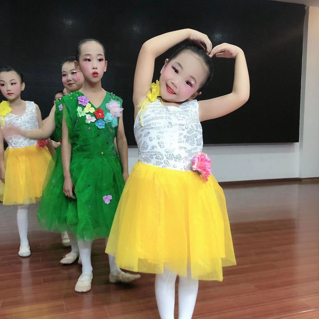 Trẻ em trang phục trẻ em váy gạc mẫu giáo chorus quần áo cô gái váy công chúa khiêu vũ trang phục biểu diễn váy gạc