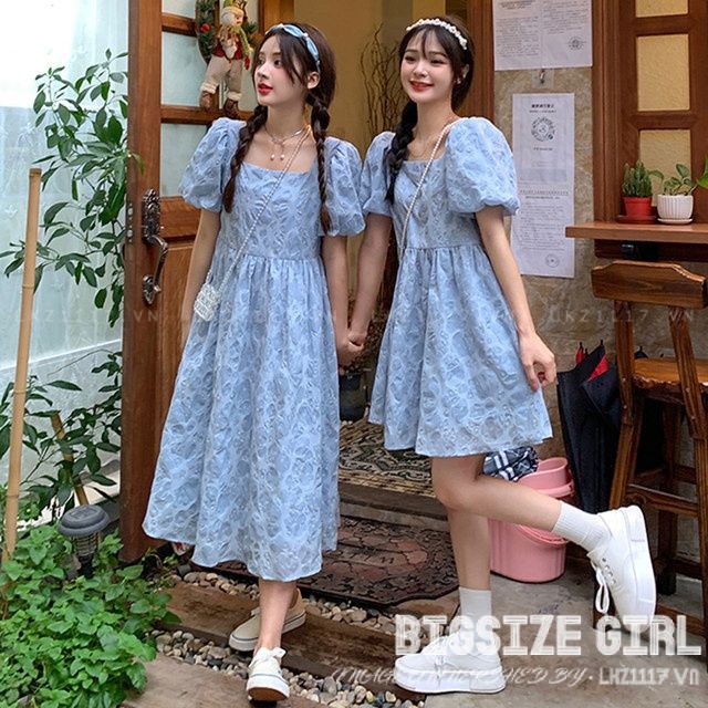 Váy đầm nữ Bigsize Đầm babydoll dáng suông tay phồng cổ vuông mùa hè Phong cách Hàn Quốc Thời Trang đẹp