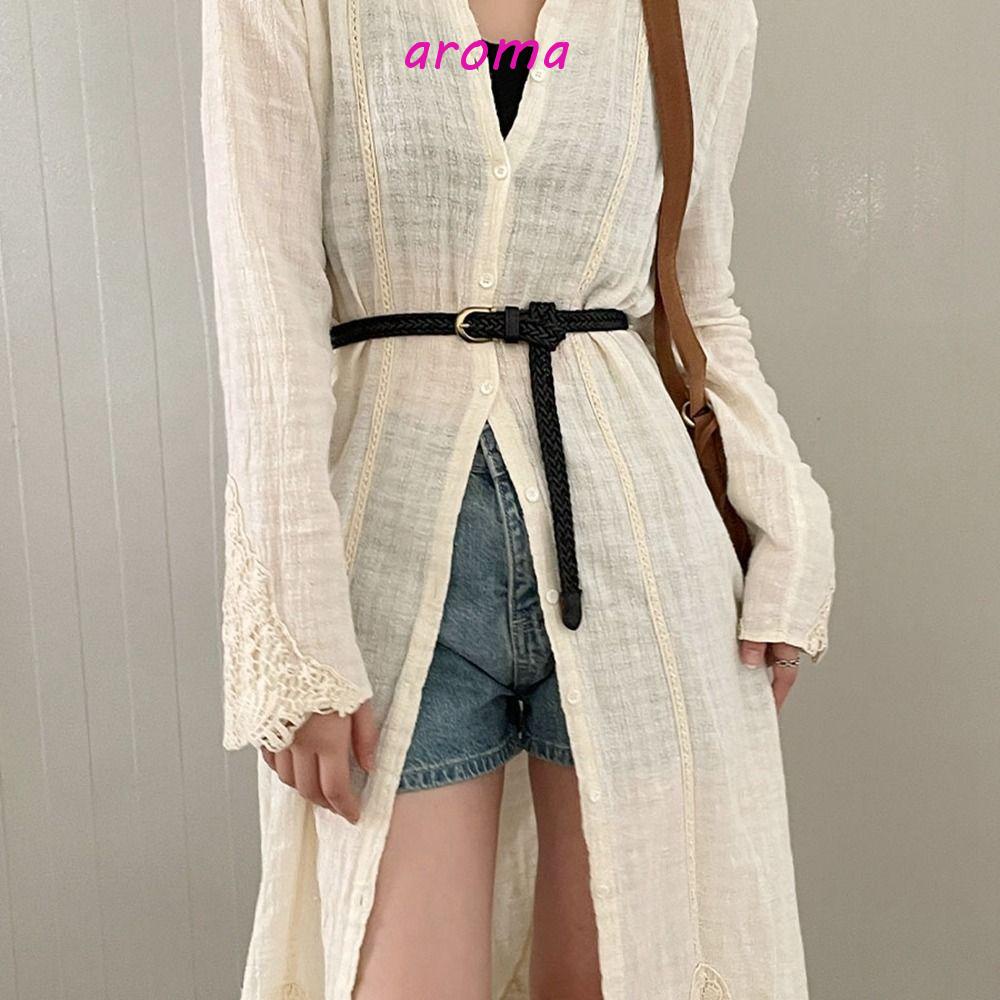 Dây Thắt Lưng Da Pu Phối Nút Vuông Phong Cách Cổ Điển Thời Trang Cho Nữ