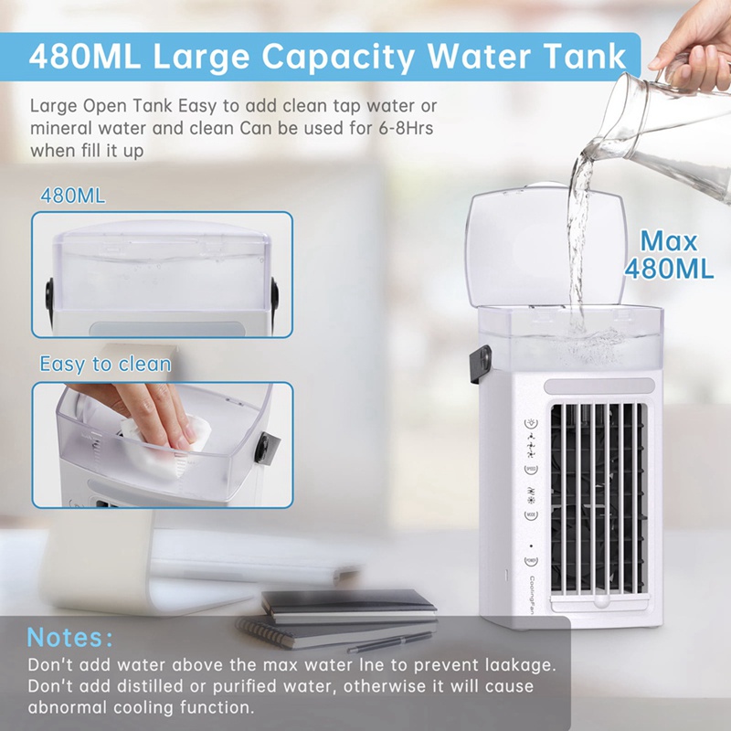 1 Quạt Điều Hòa Không Khí Để Bàn 3 Trong 1 Tích Hợp Đèn LED 3 Tốc Độ Và 7 Màu Cho Phòng Ngủ