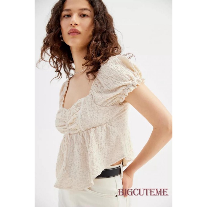 Áo Croptop Tay Phồng Ngắn Thời Trang Mùa Hè Xinh Xắn Cho Nữ