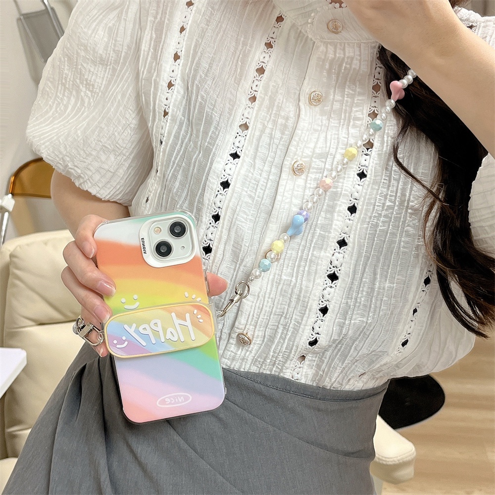 Ốp Điện Thoại TPU Mềm Trong Suốt Họa Tiết Cầu Vồng Có Dây Đeo Cho iPhone 14 13 12 11Pro Max