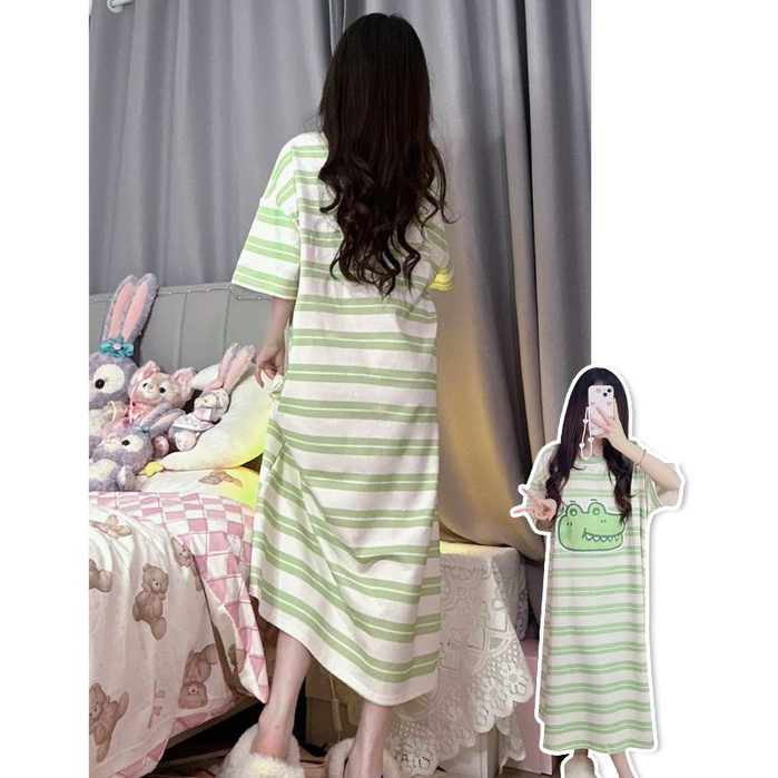 Đồ ngủ Chất Liệu Cotton Mỏng Tay Ngắn Họa Tiết Kẻ Sọc Dễ Thương Thời Trang Mùa Hè Cho Nữ