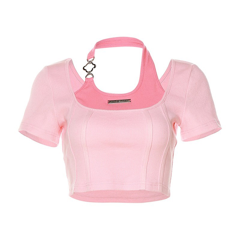 Áo Thun Ngắn Tay Giả Hai Lớp Cài Nút Họa Tiết Hoa Tương Phản Phong Cách Mới Mùa Hè Cho Nữ