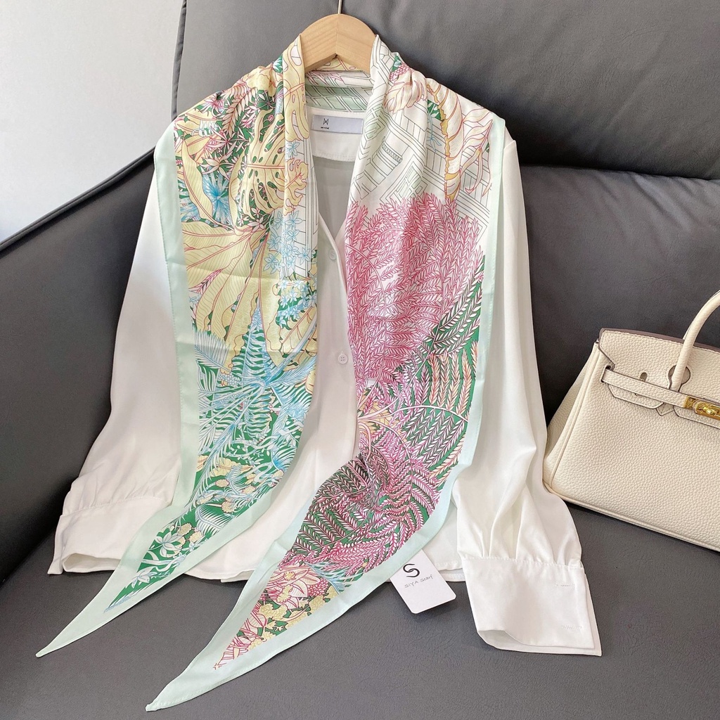 Hàng Mới Về Khăn Choàng Cổ Dài Ruy Băng Mỏng Họa Tiết Kim Cương Hình Học Hoa Cỏ Phong Cách Hàn Quốc Dành Cho Nữ