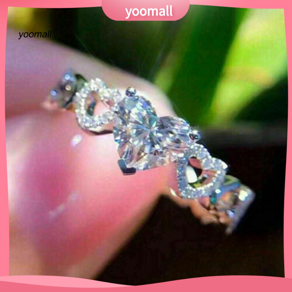 Nhẫn Hợp Kim Đính Đá Hình Trái Tim Tinh Tế Dùng Hàng Ngày