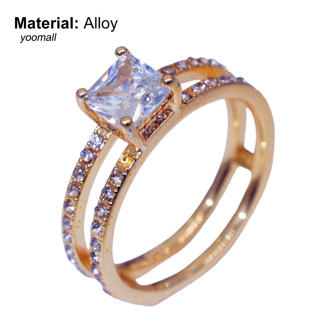 Nhẫn Hai Lớp Đính Đá Hình Vuông Thời Trang Dành Cho Nữ