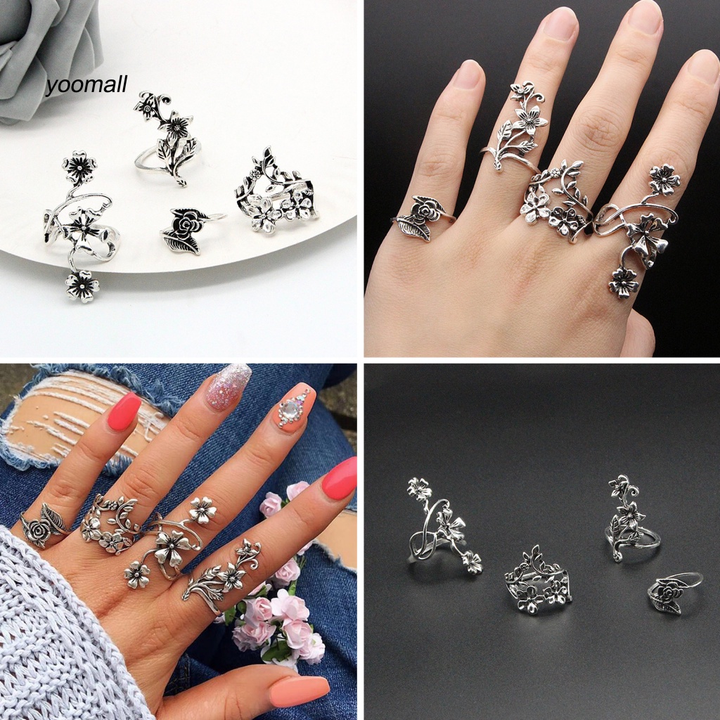 Set 4 Nhẫn Đeo Khớp Ngón Tay Phong Cách Trung Hoa Cổ Điển Dành Cho Nữ