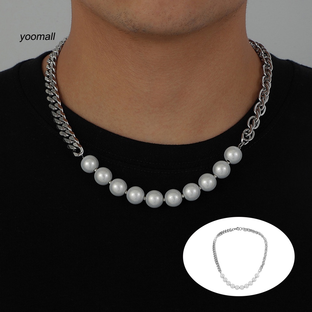 Yo / Vòng Cổ Choker Bằng Thép Không Gỉ Đánh Bóng Đính Ngọc Trai Giả Cá Đảo Trang Trí Dành Cho Nam