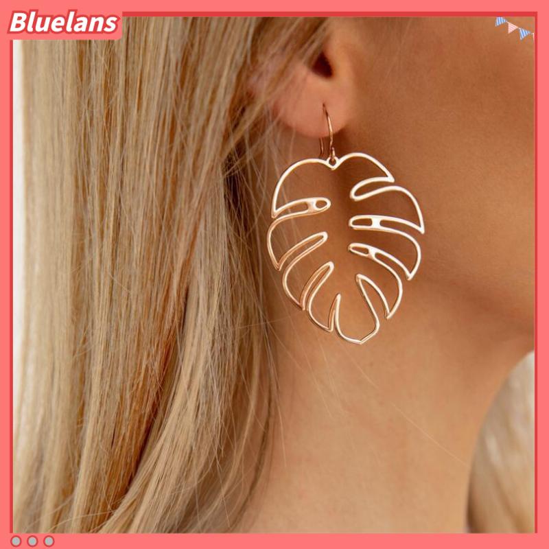 [BLS] Bông Tai Hình Học Rỗng Họa Tiết Lá Bóng Phong Cách Âu Mỹ Cá Tính Hợp Thời Trang