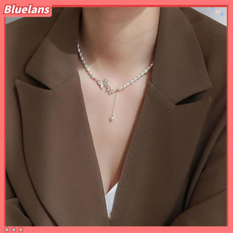 Vòng Cổ Choker Ngắn Đính Kim Cương &amp; Ngọc Trai Hình Bướm Sang Trọng Thời Trang