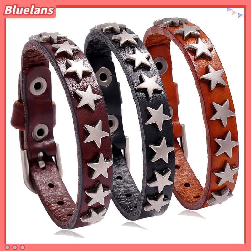 Vòng Tay Da Bò Đính Ngôi Sao Năm Cánh Phong Cách hip hop