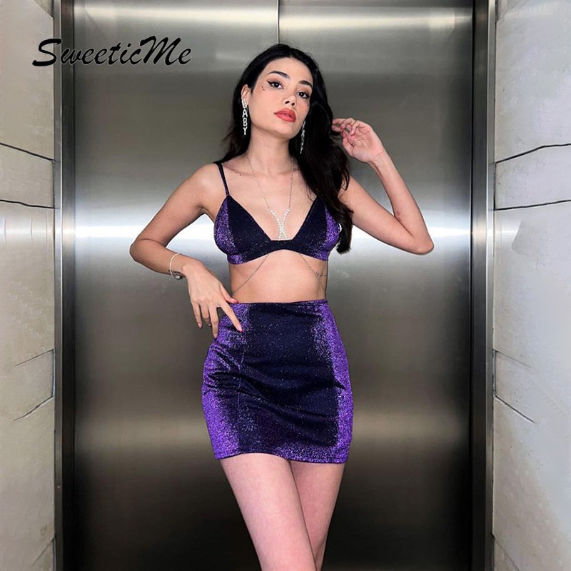 Bộ Áo Cổ Chữ V Khoét Sâu Màu Trơn Phối Chân Váy Ngắn Ôm Dáng Thời Trang 2023 Cho Nữ