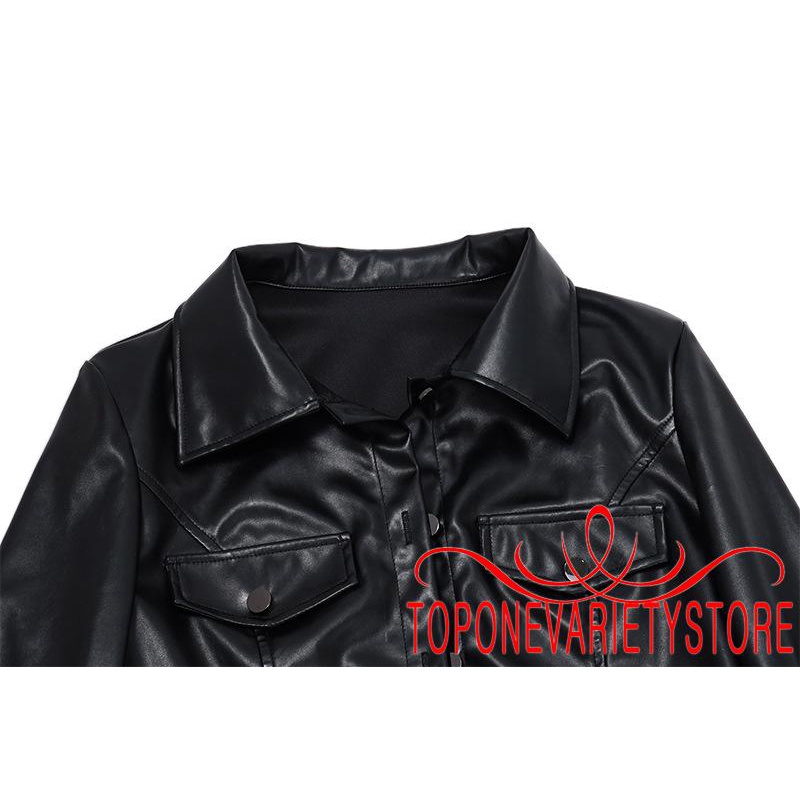Áo Khoác Da Croptop Tay Dài Màu Trơn Cài Nút Thời Trang Cho Nữ