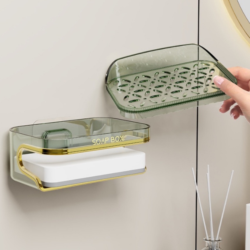 [3 Màu] Khay Đựng Xà Phòng Hai Tầng Gắn Tường Không Đục Lỗ Sang Trọng Để Ráo Nước Cho Nhà Tắm Quầy Đi Vệ Sinh