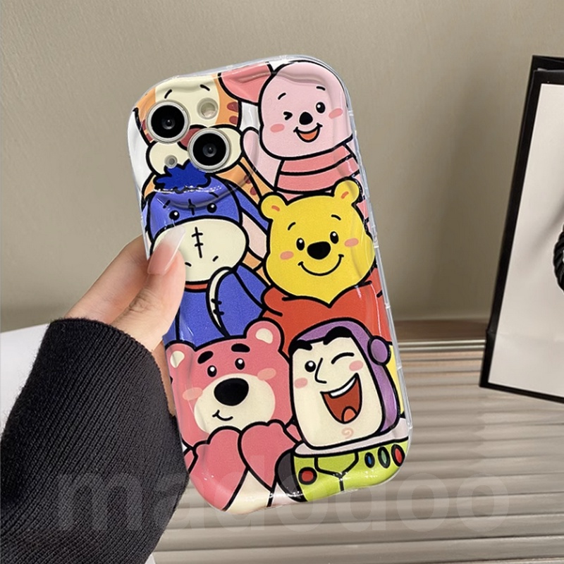 Toy Story Casing for iPhone 14 Pro Max 13 12 11 ProMax X XS XR 7 8 6 6S Plus SE 2020 Cream Edge Cartoon Winnie Strawberry Bear Buzz Lightyear Fine hole Airbag Anti-fall Tpu Soft Phone Case Cover NY 13