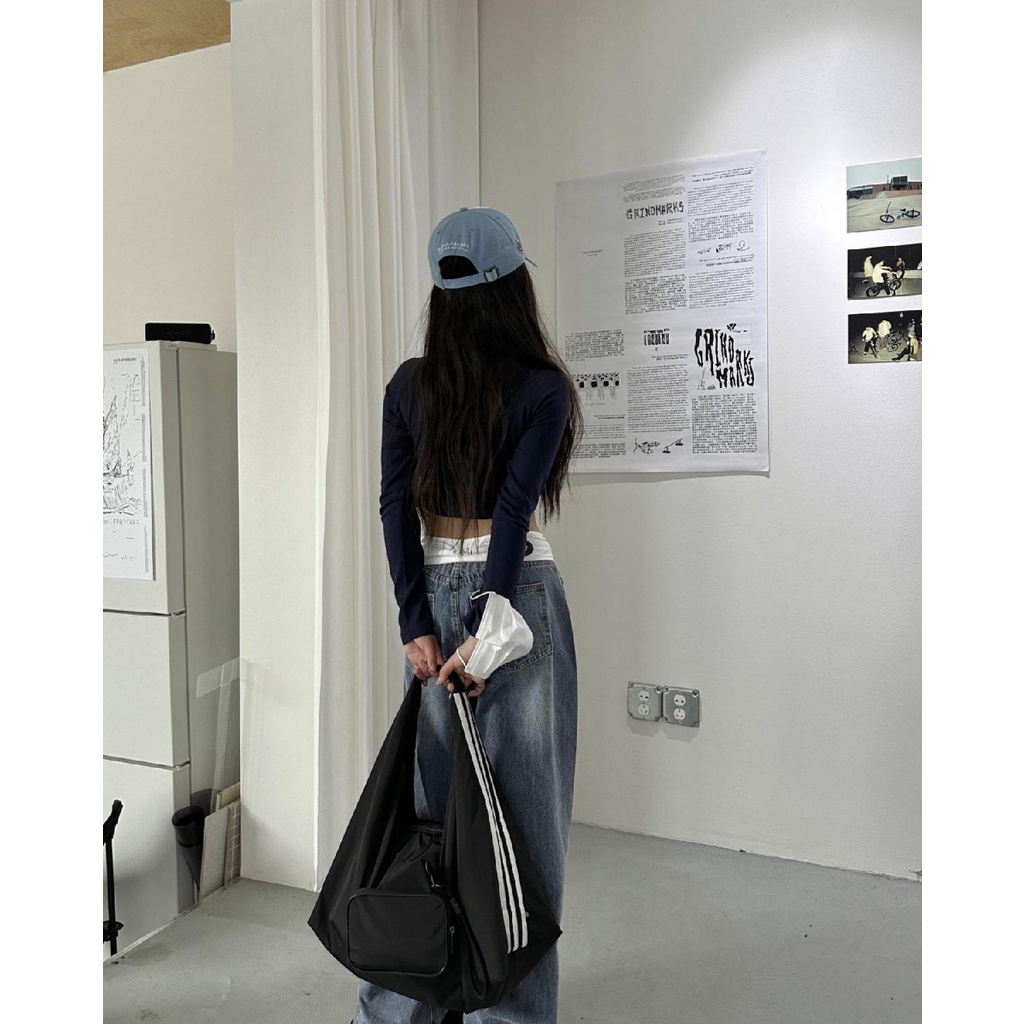 Quần Jean Nữ Ống Rộng Lưng Cao Phong Cách Đường Phố Mỹ Cá Tính