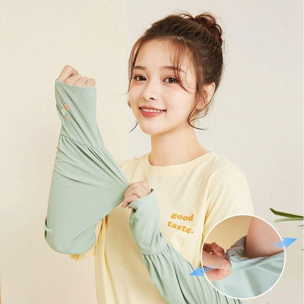 Găng Tay Chống Tia UV Bằng Lụa Lạnh Màu Sắc Ngọt Ngào Thanh Lịch Cho Nữ