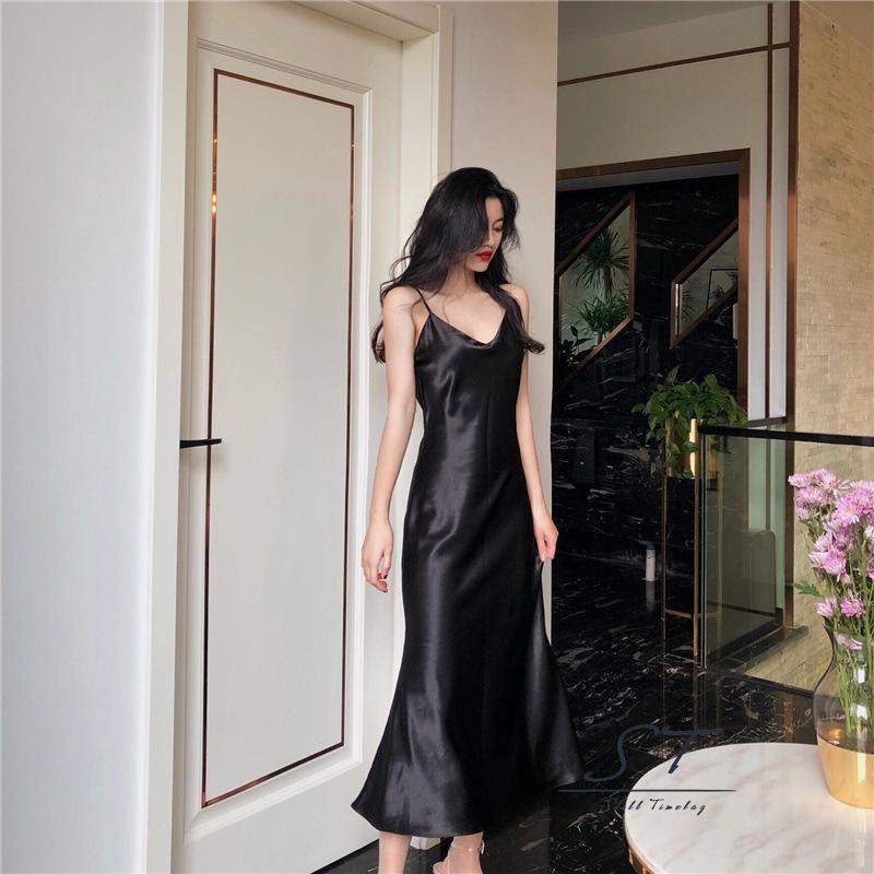 Đầm Dài Đuôi Cá Không Tay Cổ Chữ V Màu Sắc Trơn Quyến Rũ CY03