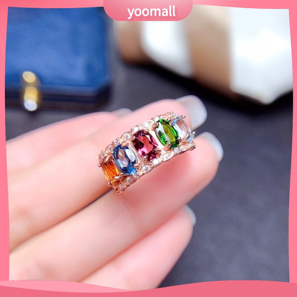 [YM] Nhẫn Dạng Hở Đính Pha Lê Tự Nhiên Nhiều Màu Sắc Cho Nữ