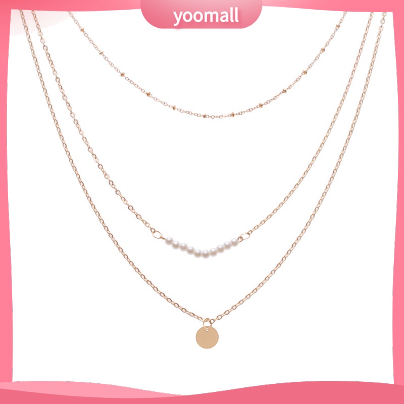 [YM] Vòng cổ Ba Lớp Đính Kim Sa Ngọc Trai Phụ Kiện Xương Ngắn