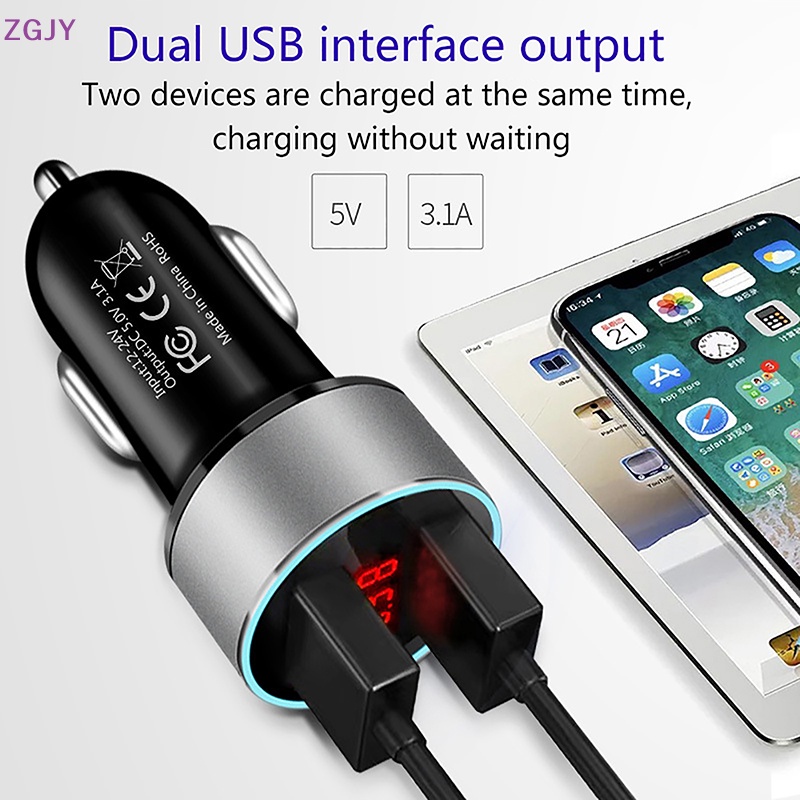Tẩu Sạc ZGJY r al 2 Cổng Usb Kép Bằng Nhôm Mới Cho Xe Hơi