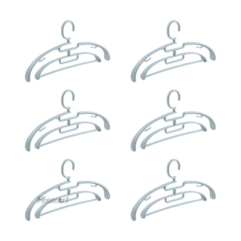 1 [Fenteer] 6 Móc Treo Quần Áo PP Hai Tầng Tiết Kiệm Không Gian Chắc Chắn