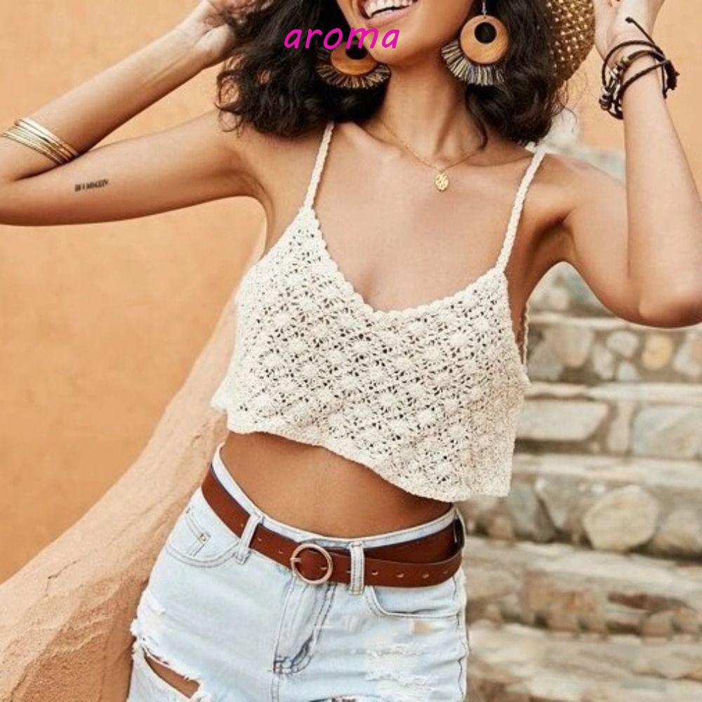 AROMA Áo Lót Lửng Hai Dây Cổ V Gợi Cảm Cho Nữ