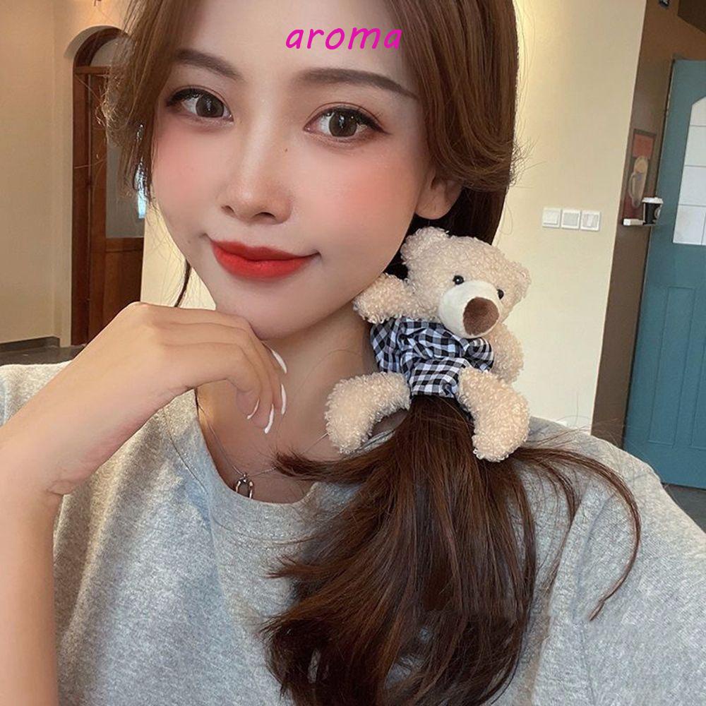 AROMA Dây Cột Tóc Vải Lông Hình Gấu Hoạt Hình Đơn Giản Ngọt Ngào Cho Nữ