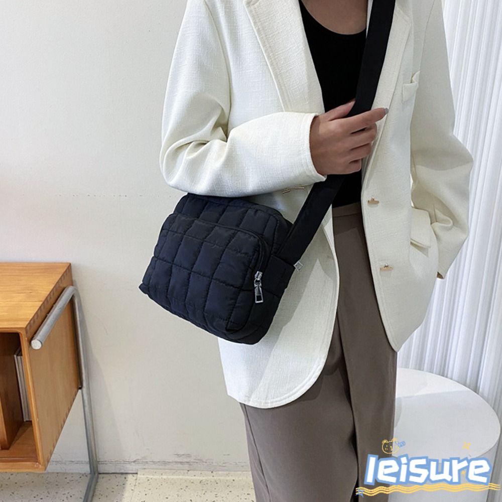 LEISURE Túi Xách Đeo Vai Vải Cotton Gọn Nhẹ Họa Tiết Kẻ Sọc Thời Trang Cho Nữ