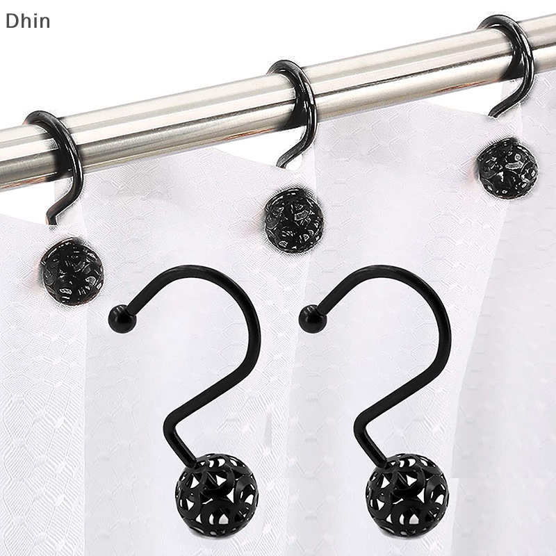 Bộ 12 Hoặc 24 Móc Treo Rèm Cửa Nhà Tắm Bằng Kim Loại Tiện Dụng