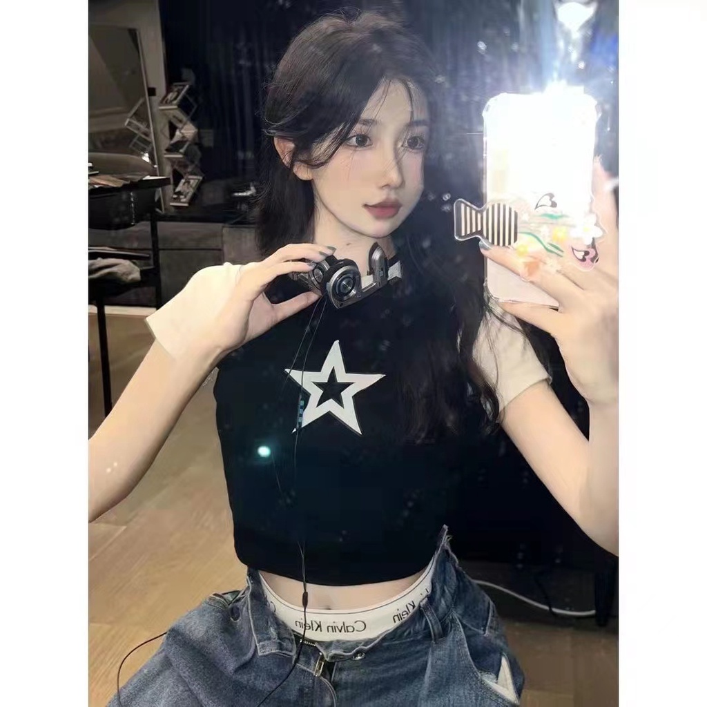 Áo Croptop Cổ Tròn Phong Cách Vintage Mùa Hè Thiết Kế Đẹp Mắt Thích Hợp Cho Nữ